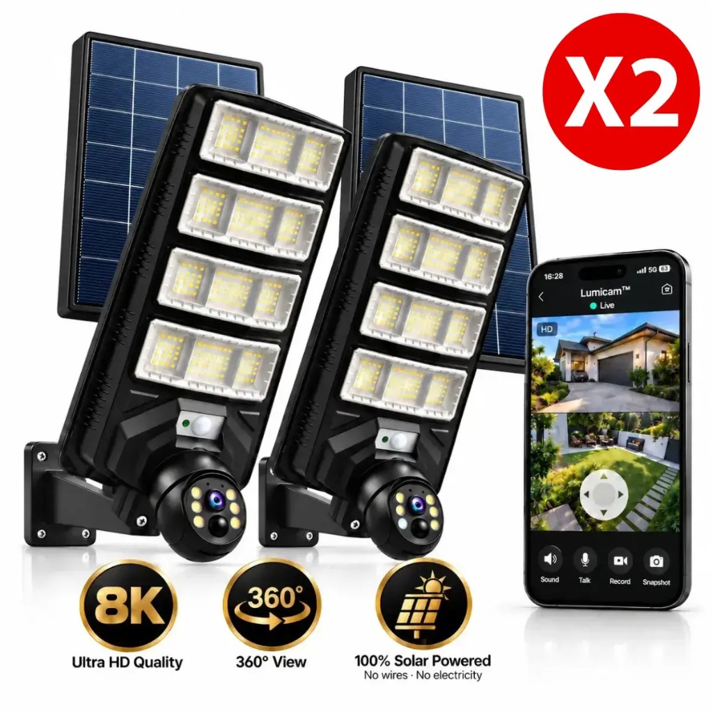 Lumicam™ — 2-piece solar lamp kit with integrated security cameras and night vision